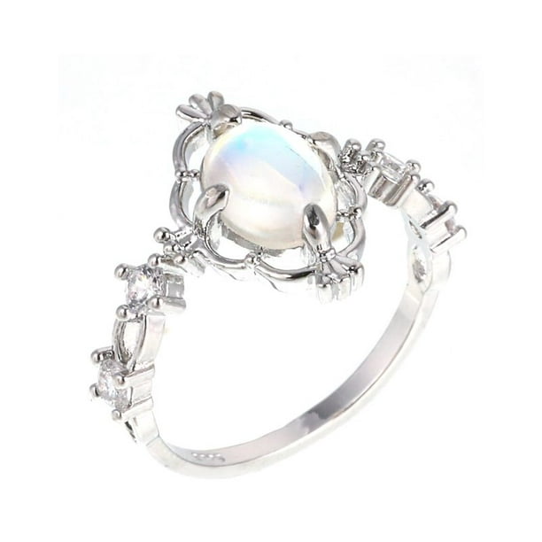 Moon White Marquise Cubic Zircon Tibetan Silver Plated Lady Ring Size 7/8/9/10